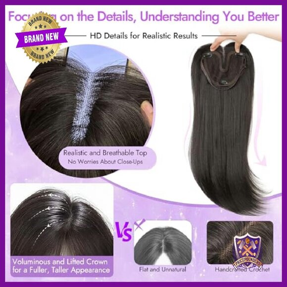 24 Inch Synthetic Hair Topper with Adjustable Band Clip-in Wispy Bangs